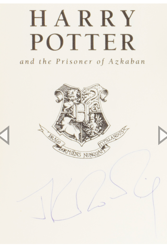 JK Rowling Forgery with an authentic Hologram inside of a Harry Potter and the Prisoner of Azkaban sold by Adrian Harrington