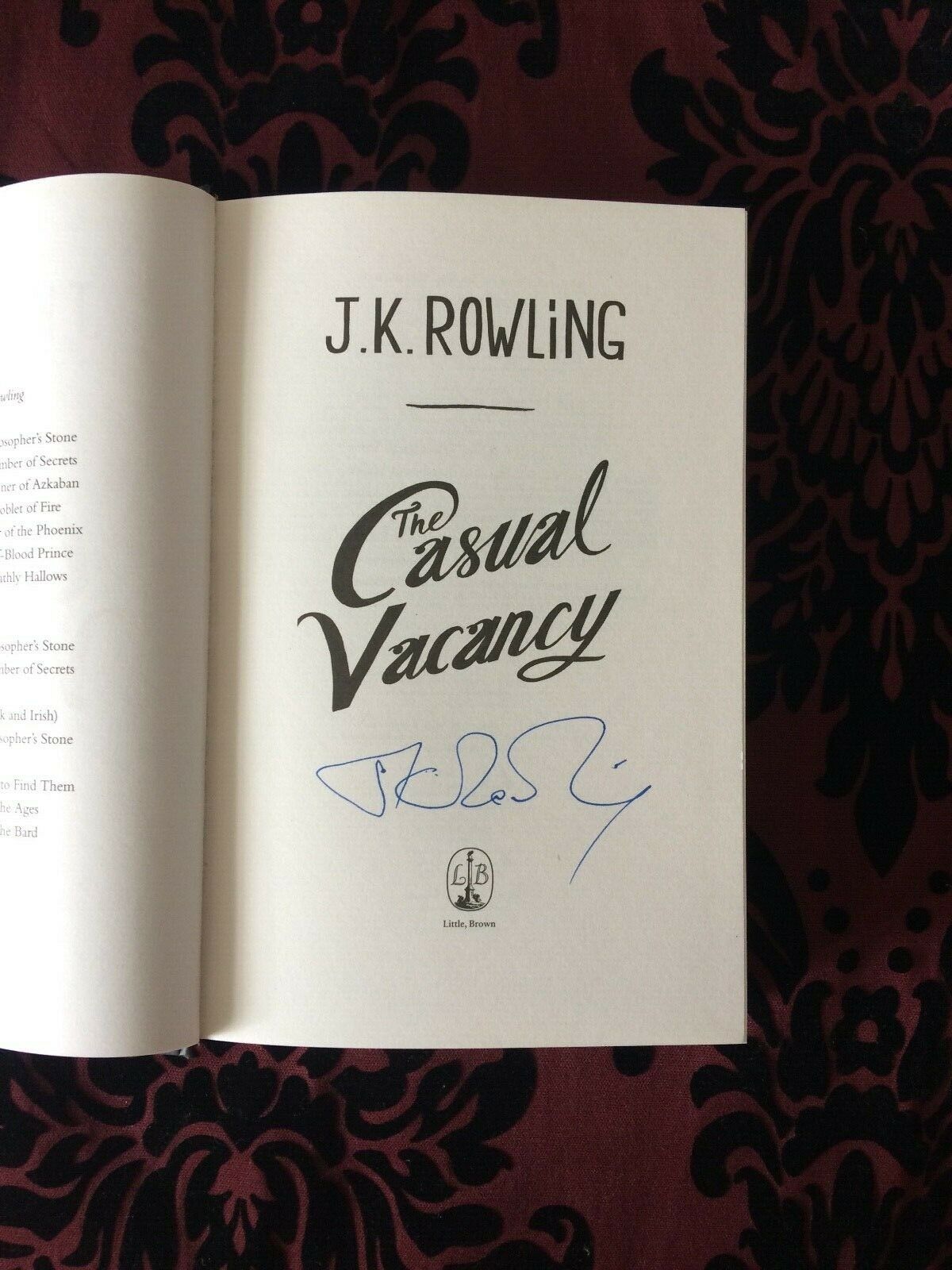 J.K. Rowling signature forgery found inside a Casual Vacancy. Sold on eBay by MColes78