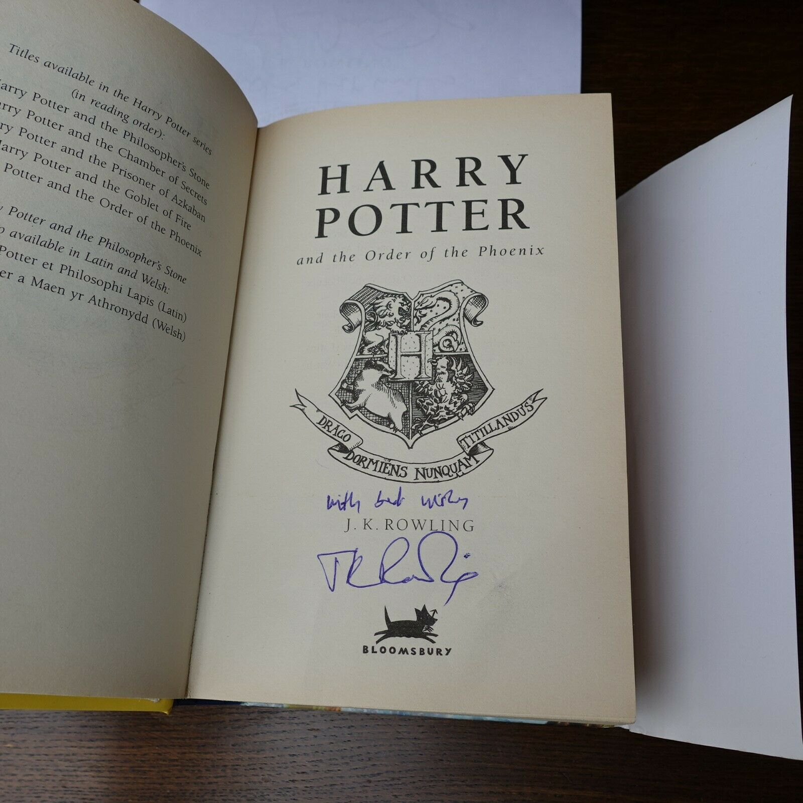JK Rowling Signature Forgery found inside a Harry Potter and the Order of the Phoenix; found on eBay.